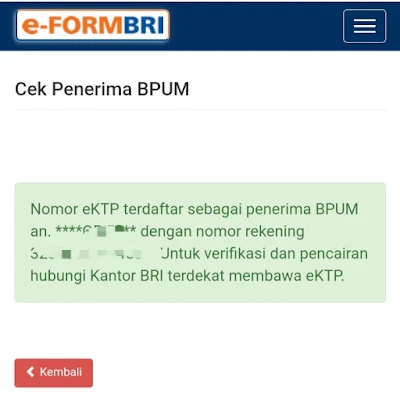 Cara cek penerima bantuan umkm bri di https://eform.bri.co.id/bansos/penerima_bpum