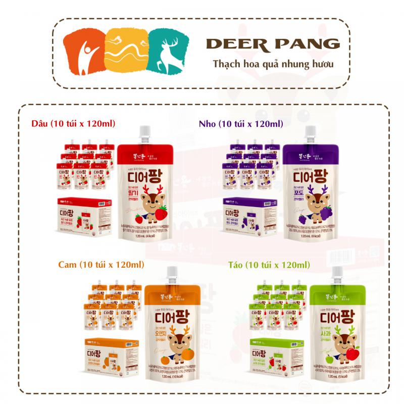 [Hộp 10 Túi] - Mix 4 Vị Tự Chọn -Thạch Hoa Quả Nhung Hươu Deer Pang Hàn Quốc (120ml/Túi)