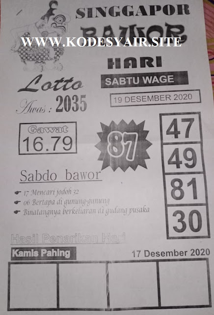 Forum Kode Syair Singapore 19 Desember 2020 Syair Togel