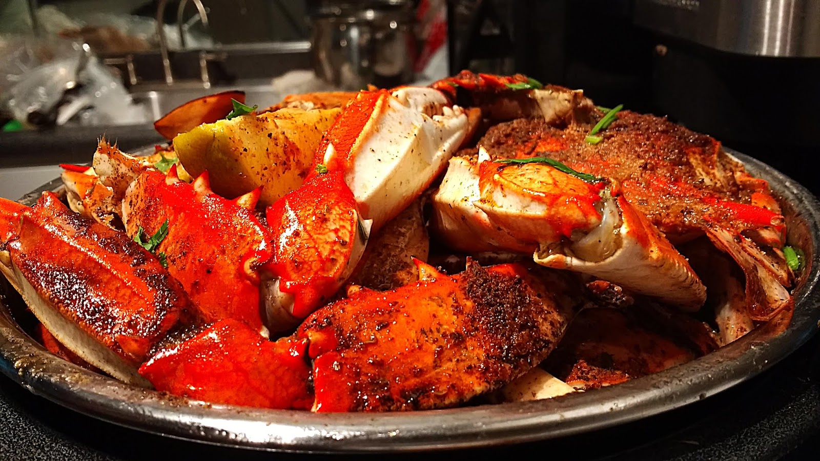 Food and lens Crab Boil.