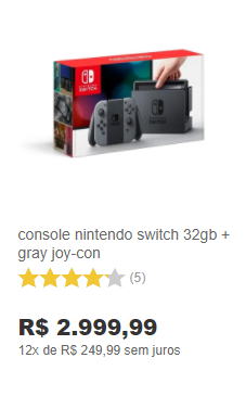 O preço do Nintendo Switch nas Americanas.