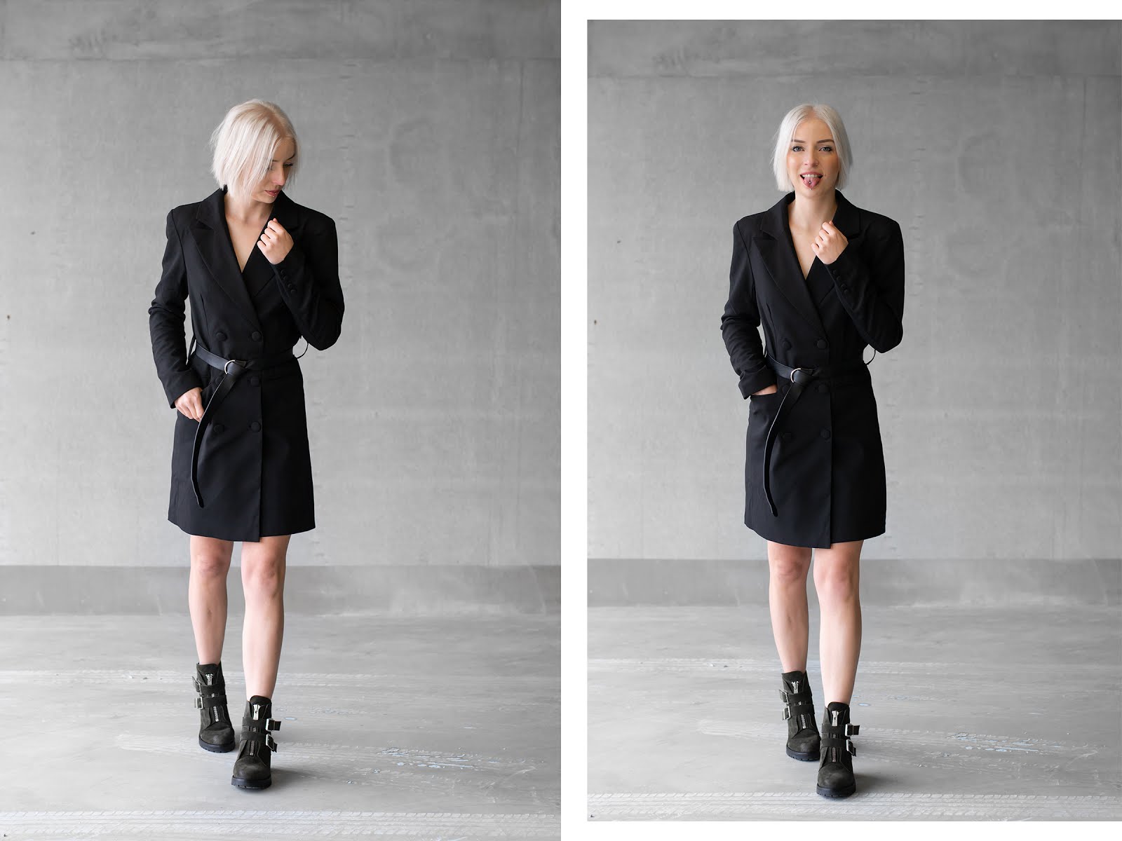 NA-KD, blazer dress, sacha shoes, biker boots, olive green, inspiration, trends, win gratis outfit, blogger, street style