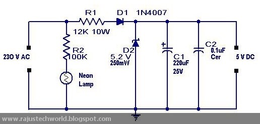 Raju's Tech World: AC to DC converter circuit without Transformer