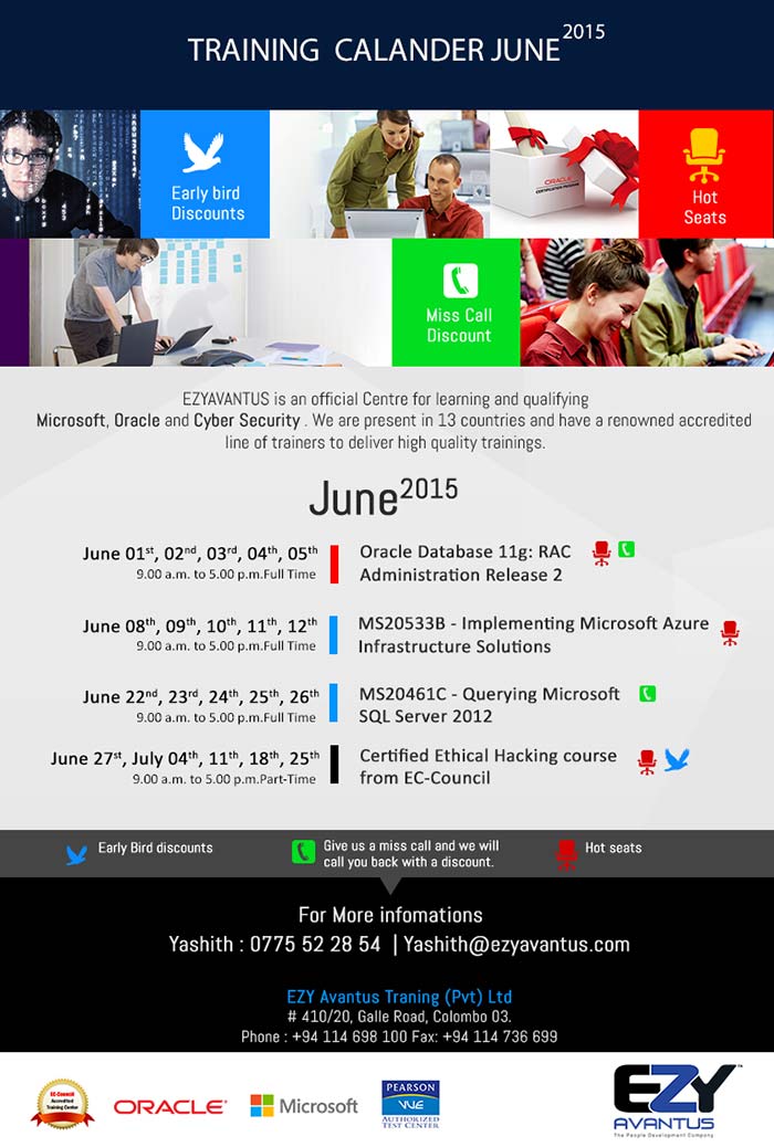 Oracle Microsoft Hacking Trainings at EZY Avantus - Hune 2015 Training Calender. 