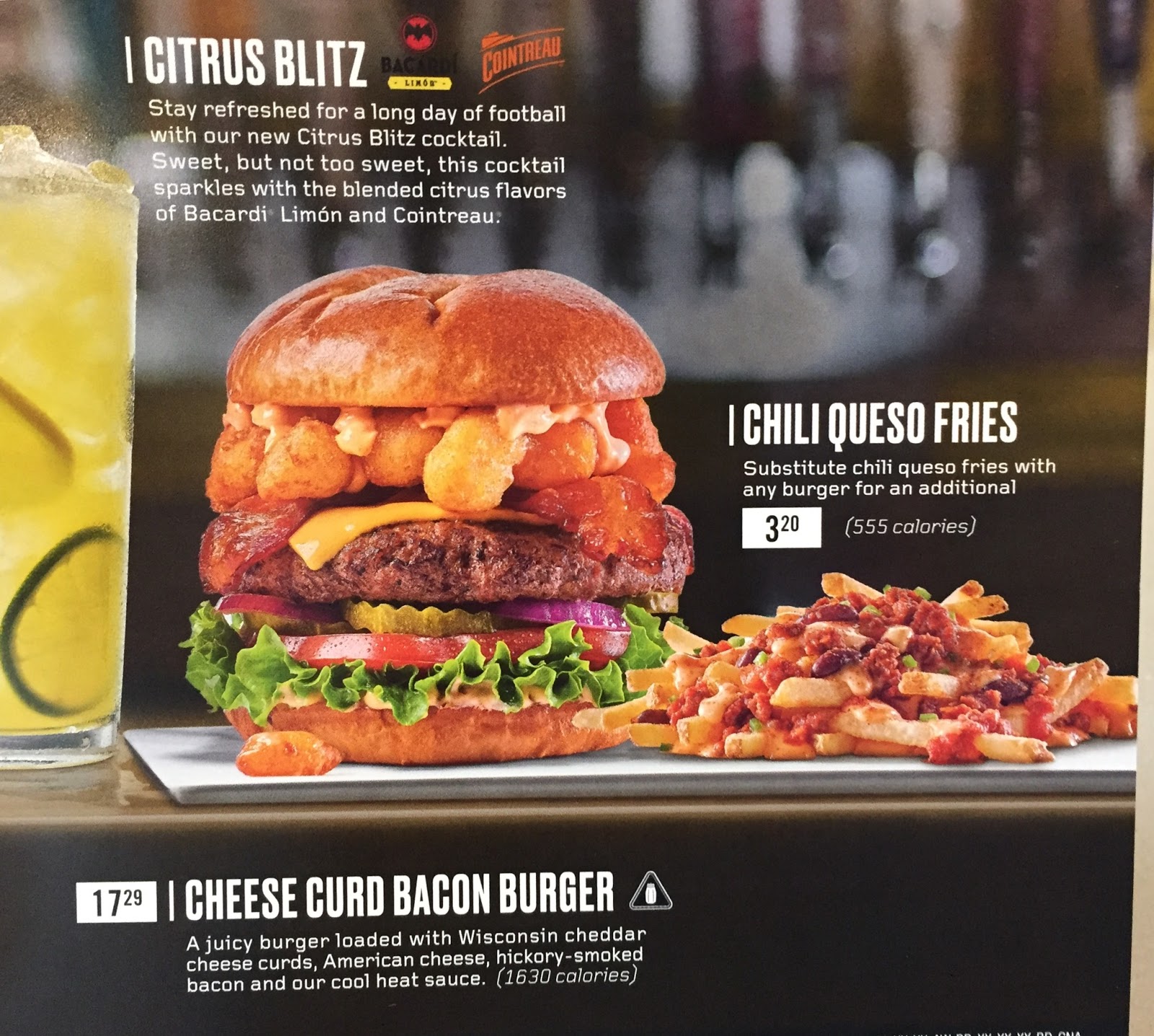 Cheese Curd Bacon Burger From Buffalo Wild Wings / バッファローワイルドウィングスのチーズ