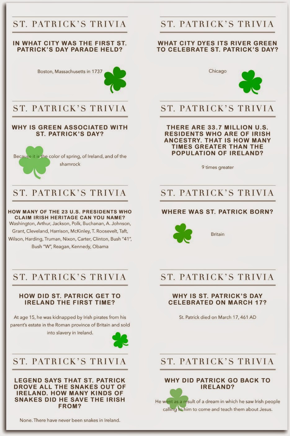 Around The Table Book St Patrick S Day Trivia Questions