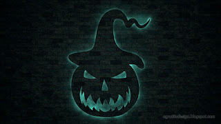 Smoky Green Silhouette Halloween Pumpkin In Witch Hat On Dark Green Brick Tiles Wall Texture