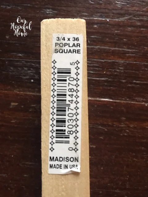 label poplar square pole 3/4" x 36" Made in Madison