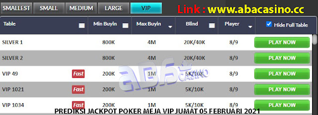 Prediksi Jackpot Poker Meja VIP Jumat 05 Februari 2021