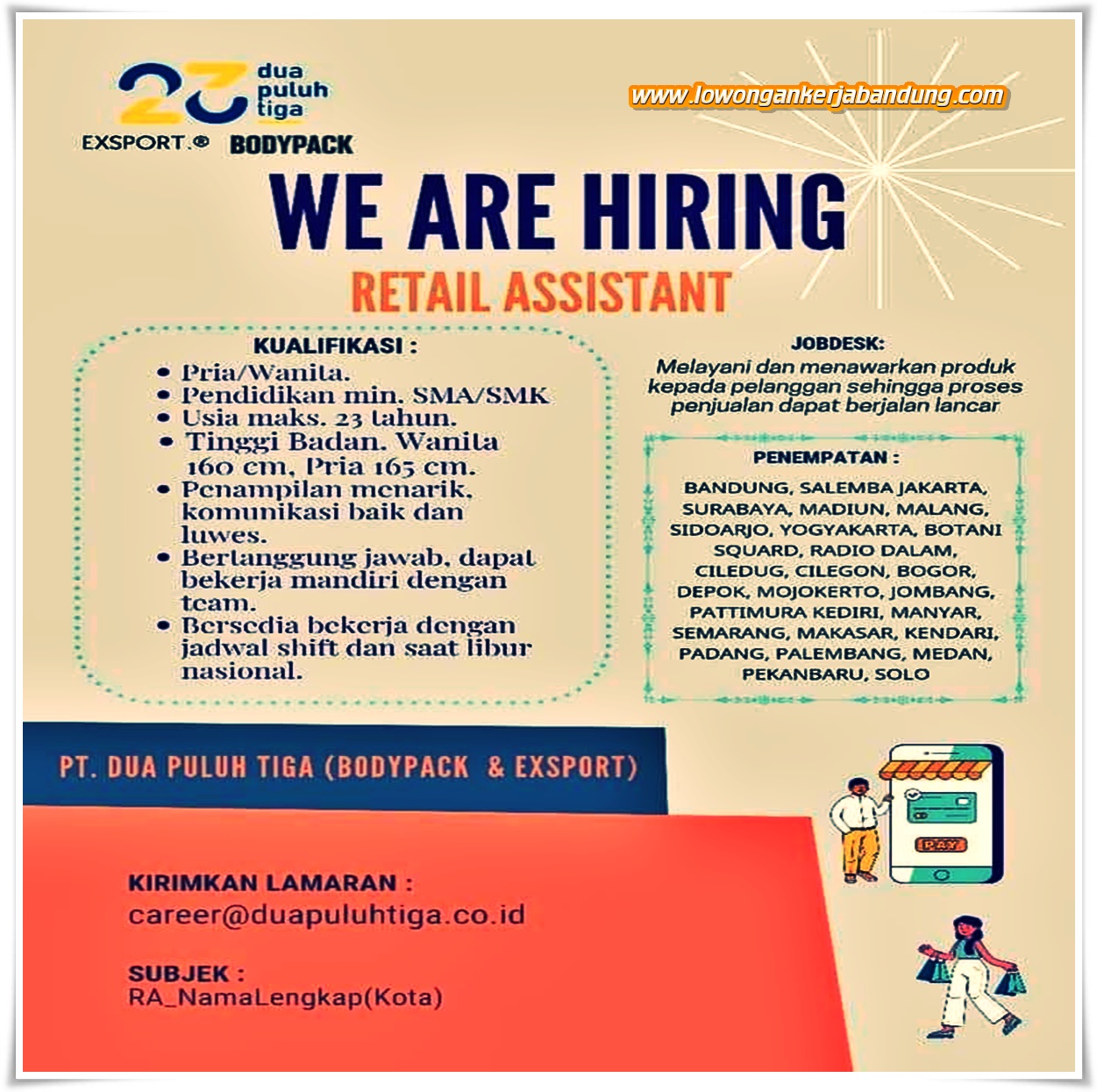 Lowongan Kerja Retail Assistant Export & Bodypack - Loker Bandung Hari