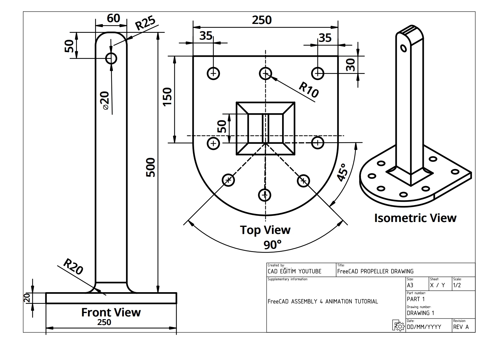 Mechanical FreeCAD Propeller Technical Drawings