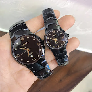 đồng hồ đeo tay dây đá ceramic đen