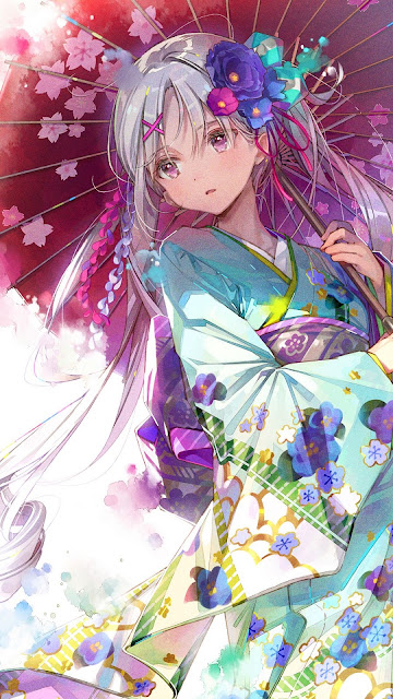 Free iPhone Anime Girl Kimono Wallpaper