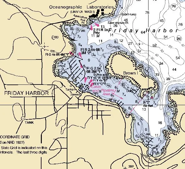 Friday Harbor chart showing anchor area and depths