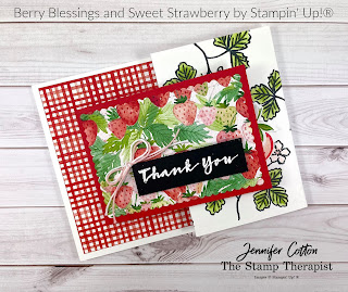 Berry Blessings and Berry Delightful Designer Series Paper Sale a Bration bundle; Sweet Strawberry Bundle (Strawberry Builder Punch) by Stampin' Up!®.  Video link and supply list on blog post.  #StampTherapist #Stampinup #FunFold