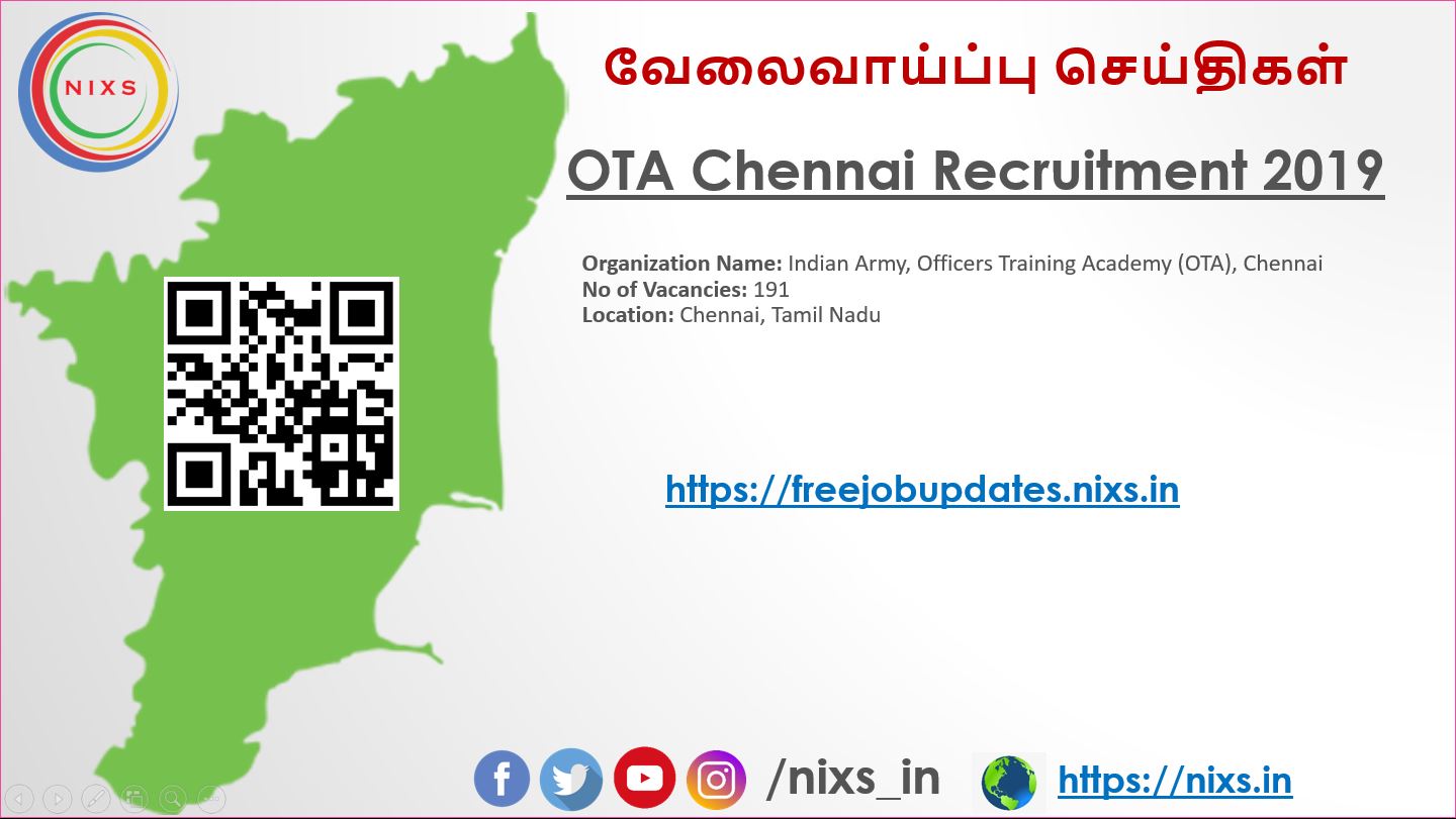 OTA Chennai Recruitment 2019 191 SSC Tech Posts Apply online