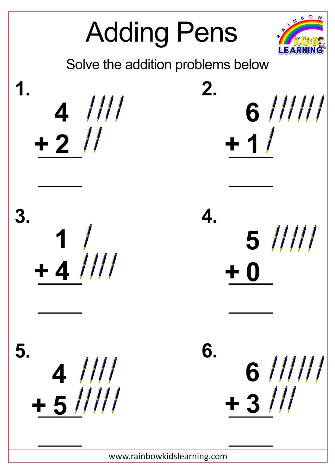 Worksheets On Addition - Rainbow Kids Learning