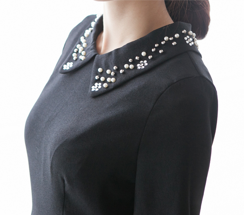 [2FB] Black Dress with Studded Collar | KSTYLICK - Latest Korean ...