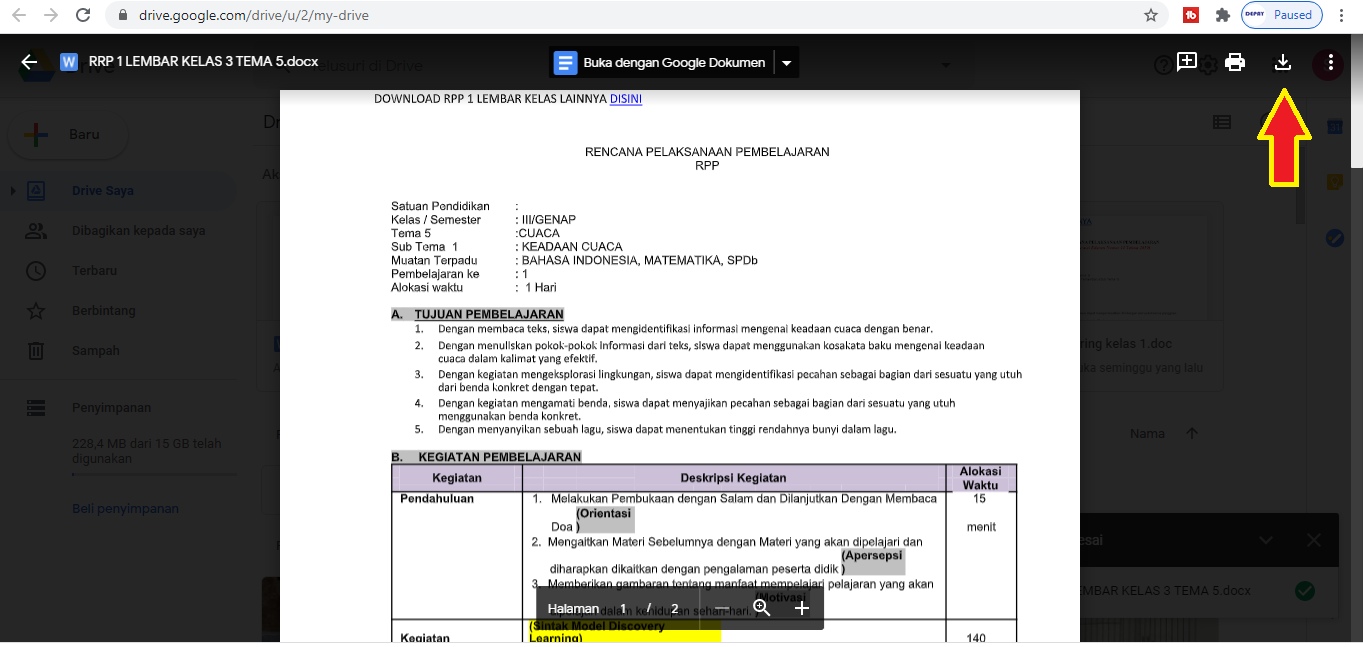RPP 1 Lembar Kelas 6 Semester 2 Revisi 2020