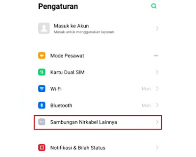 Menu Sambungan Nirkabel Lainya