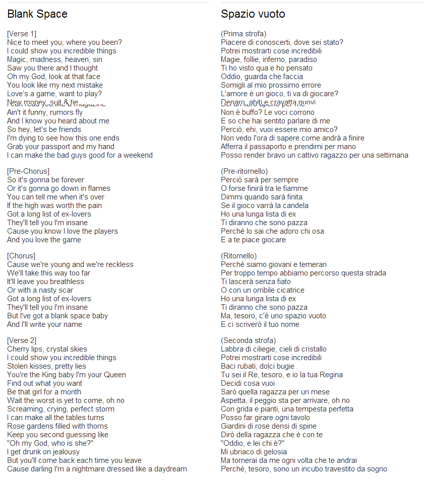 Blank Space Lyrics Full Song Taylor swift blank space traduzione testo 