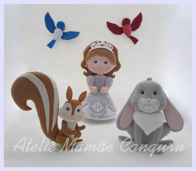 Molde Princesa Sofia, Esquilo e coelho em Feltro - Ideias Criativas