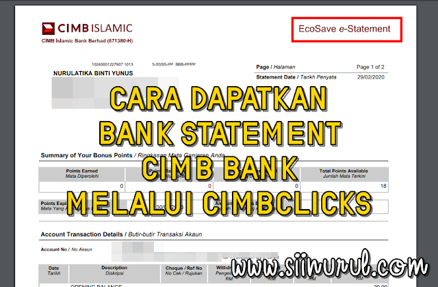 Cara Dapatkan Bank Statement CIMB Bank Melalui CIMBClicks Sii Nurul