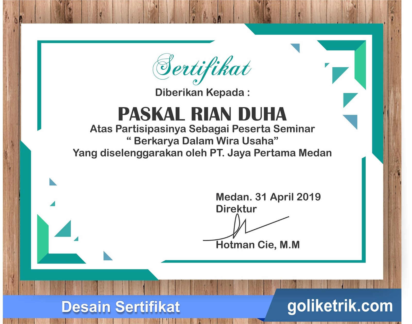 Download template Sertifikat Seminar dan Pelatihan Kreatif Doc Dan CDR