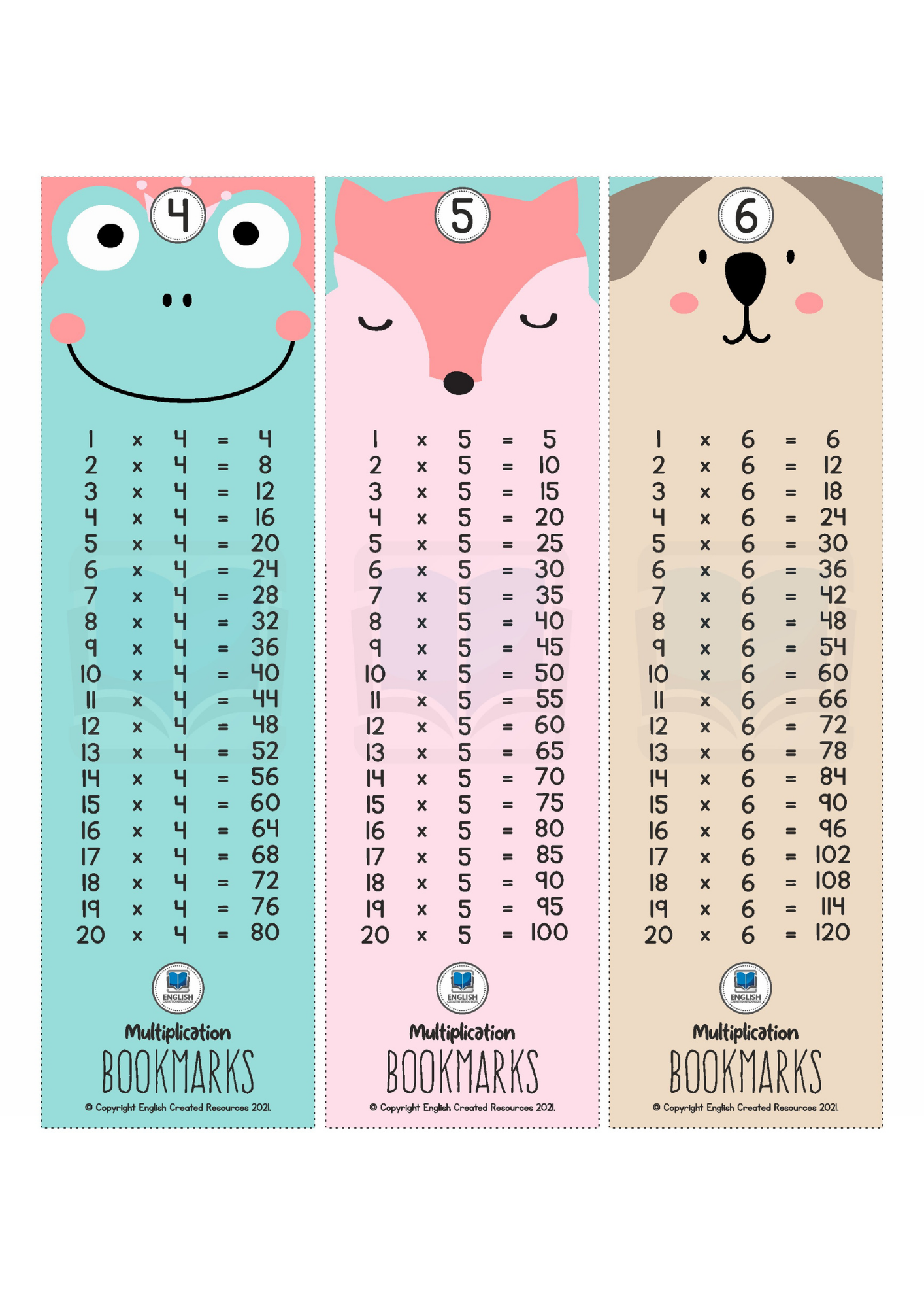 Multiplication Bookmarks Multiplication Bookmarks