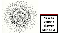 This is a flower mandala drawn on an a4 paper with a center made from double pointed petals and regular petals with tear drop leaves. The outer side of the mandala is kept simple and easy