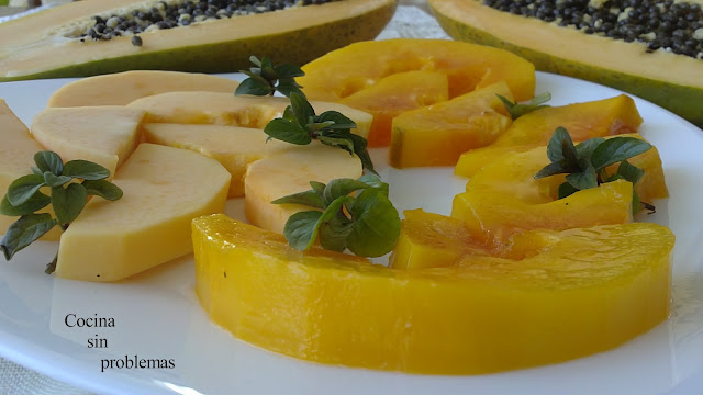  Tatin de papaya en almíbar de miel y menta 