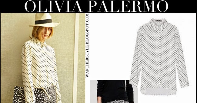WHAT SHE WORE: Olivia Palermo in white polka dot blouse, black and ...