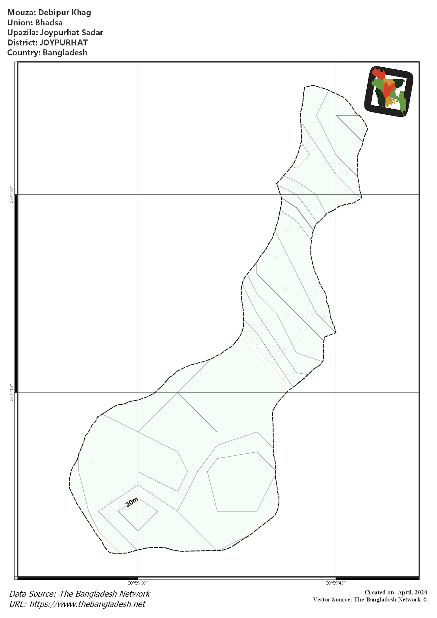 Map of Debipur Khag Mouza of Joypurhat Sadar Upazila, JOYPURHAT, Bangladesh.