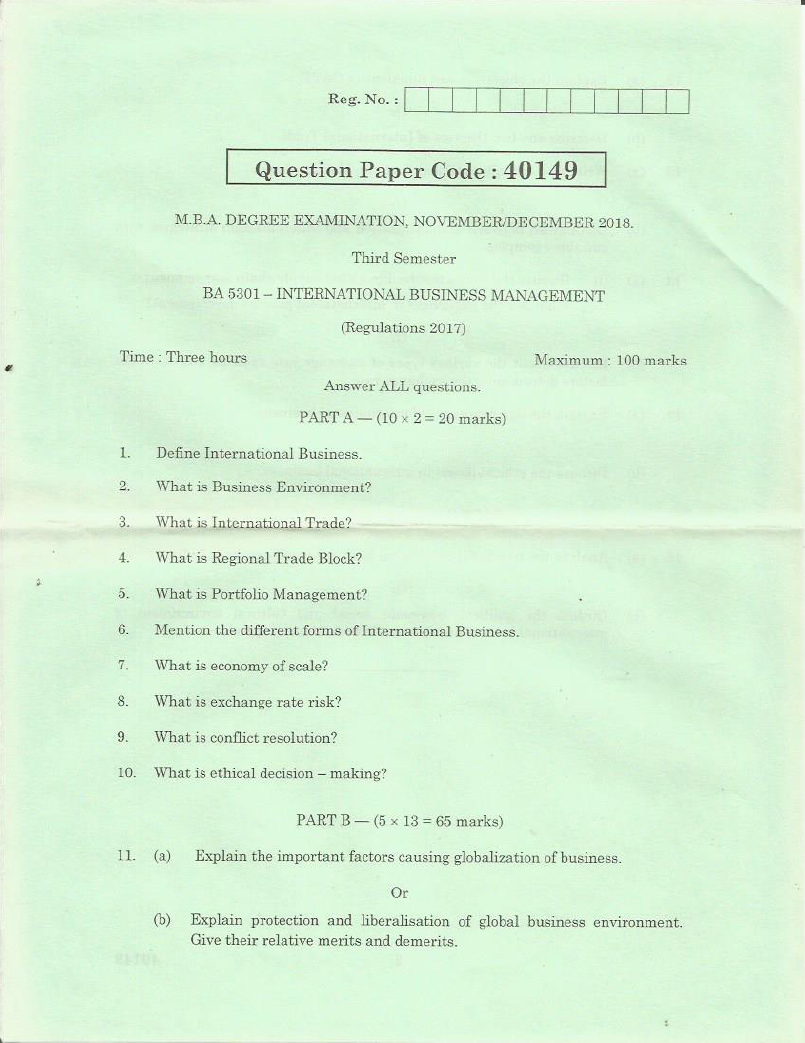 international business management question paper with case study