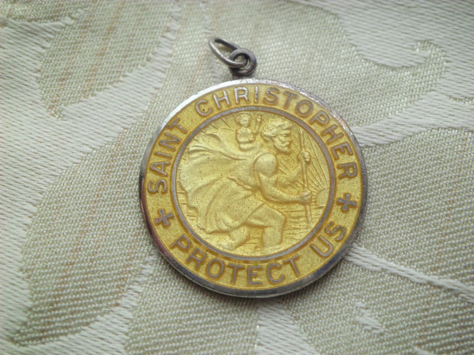 Vintage Religious Medals Vintage Sterling Yellow Enamel Religious St