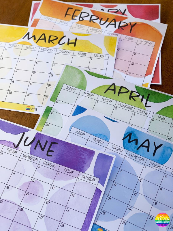 WATERCOLOR PAINT Simple Calendar | you clever monkey