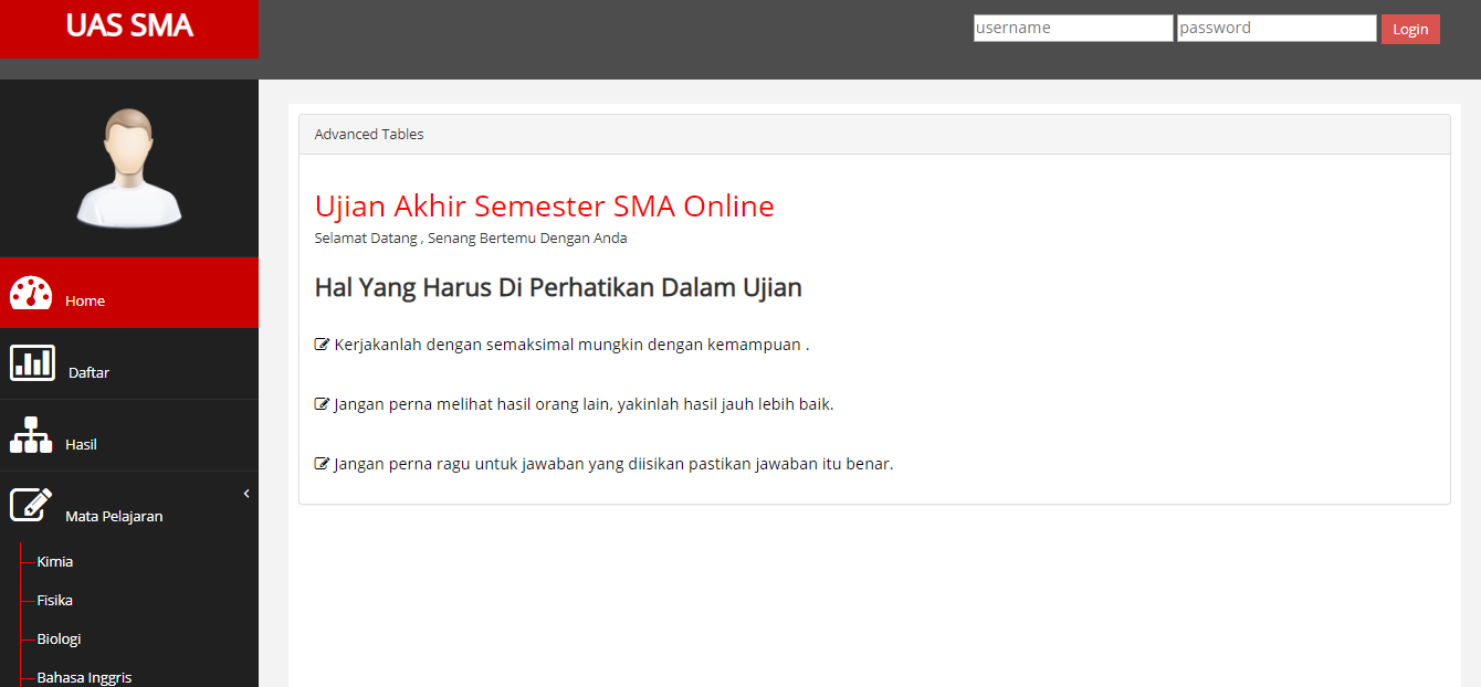 Halaman Dashboard User