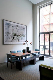 Perfect Dining Sets with Benches for A Contemporary Dining Room Appealing Wooden Dining Sets With Benches in the Dining Space with Unique Wall Art and Wide Glass Walls