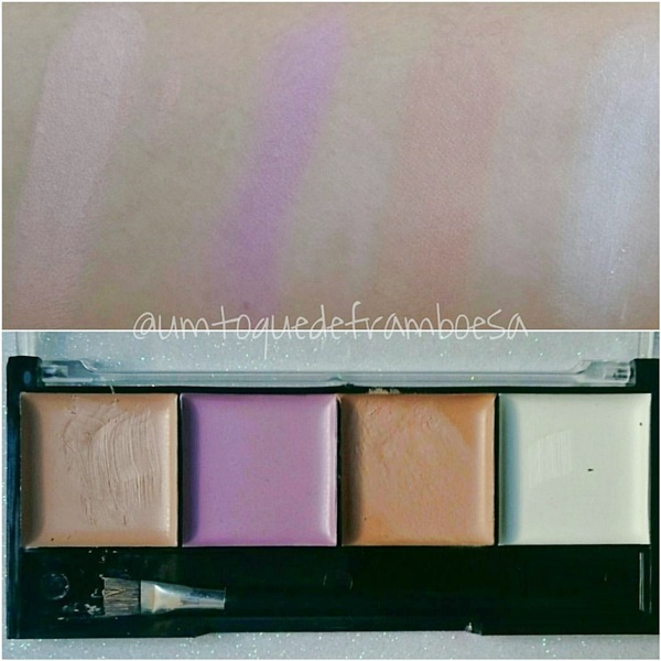 Swatches 4 corretivos da paleta Jasmyne tipo A