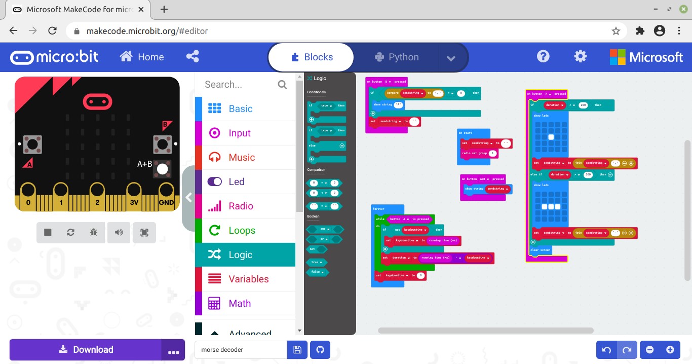 Μορς με microbits και MakeCode