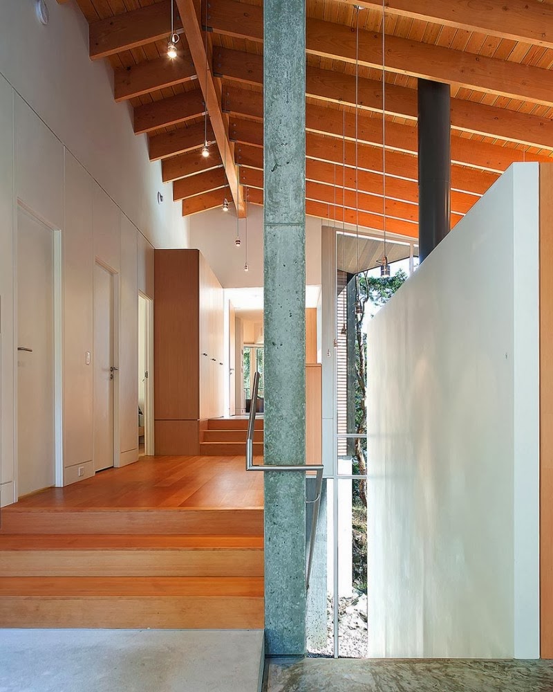 Refugio Contemporáneo Arbolado con Vistas a una Pequeña Playa