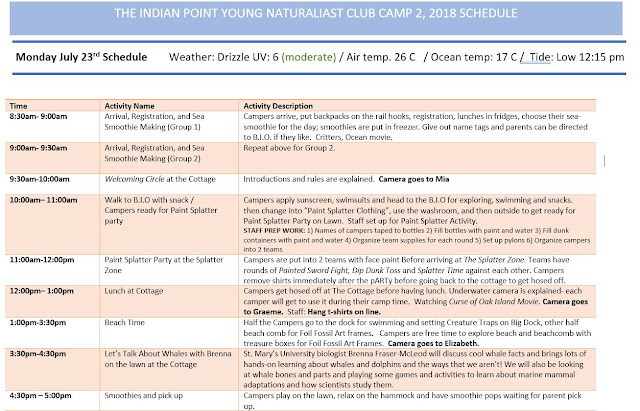 The Indian Point Young Naturalist Club: Monday, July 23rd's Camp Schedule