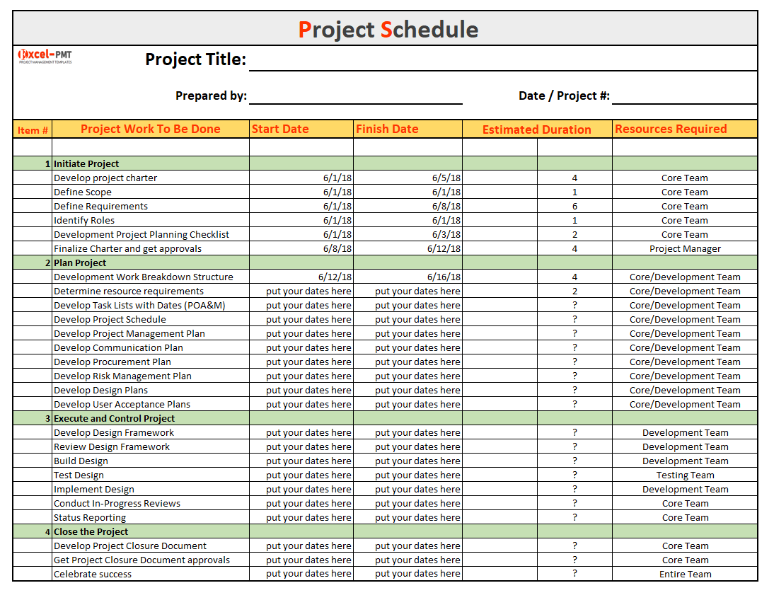 Project Schedule. Schedule examples. Project scheduling font.