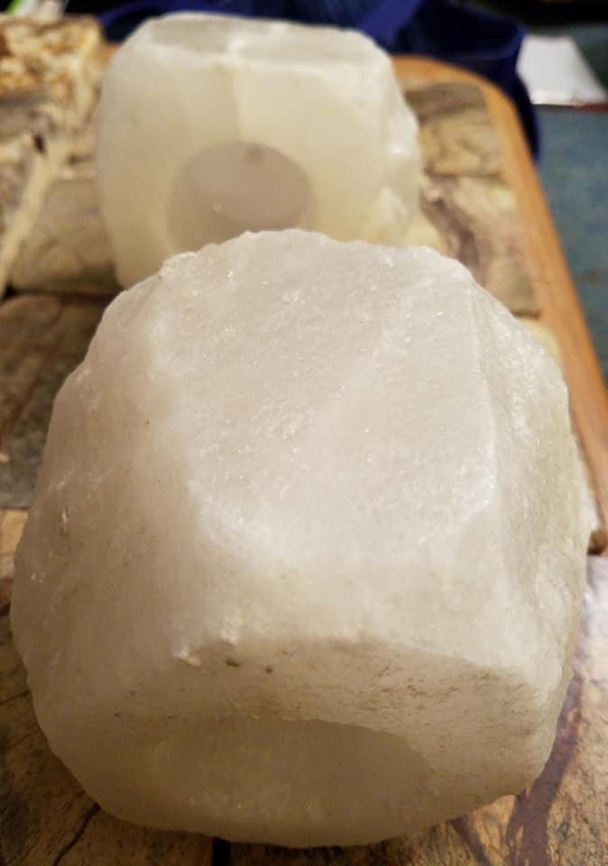 Rock Salt Two Salt Candle Holders (White)