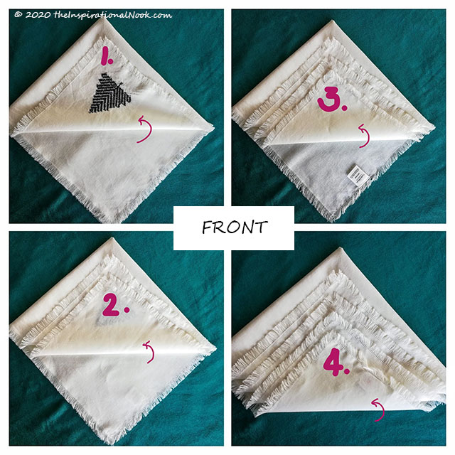 Step by step tutorial to fold a napkin into a Christmas tree