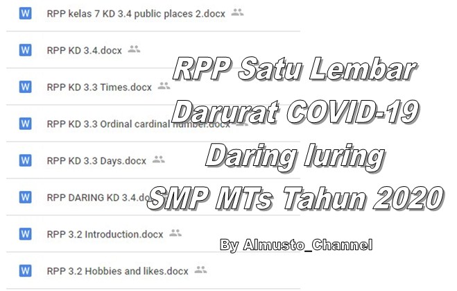 Rpp Bahasa Inggris Satu Lembar Darurat Covid 19 Kelas 7 Tahun 2020 Bahasa Inggris Smp Mts