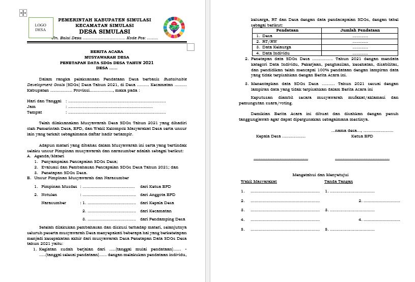 Contoh Berita Acara Sdgs Desa Download Format Administrasi Desa