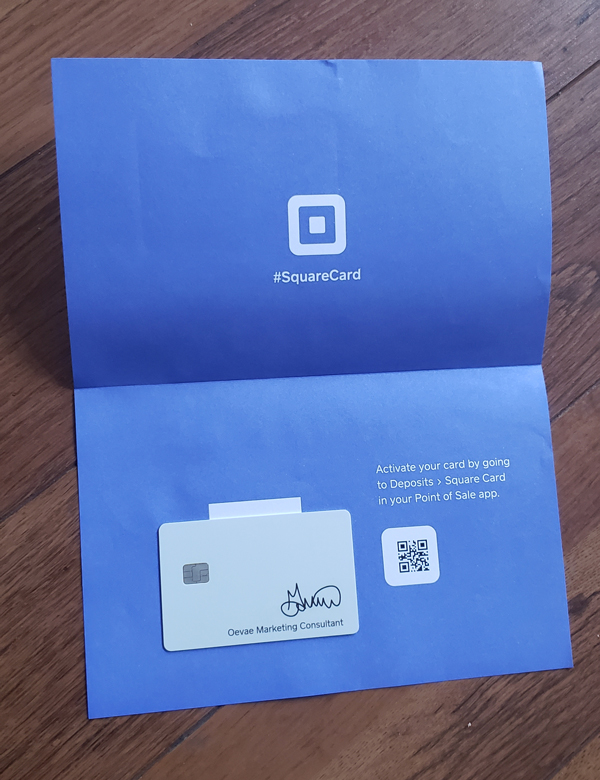 Square.com Point of Sale app QR Code used to Activate Debit Card / Square Card