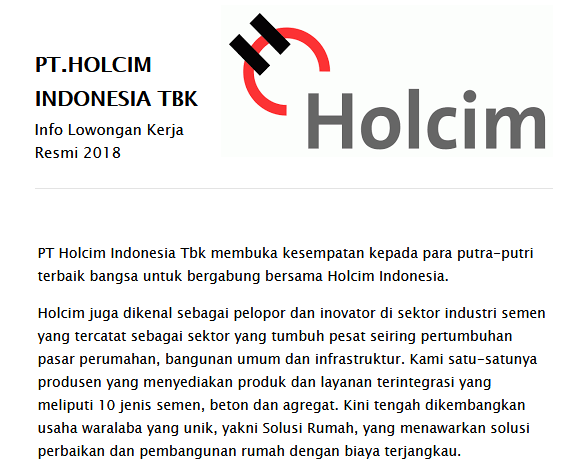 Lowongan Pt Holcim Indonesia Tbk Jurnal Lembu