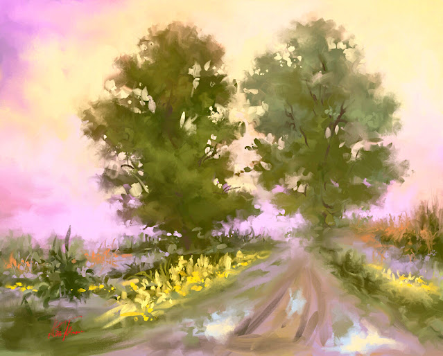 Morning road digital landscape painting by Mikko Tyllinen